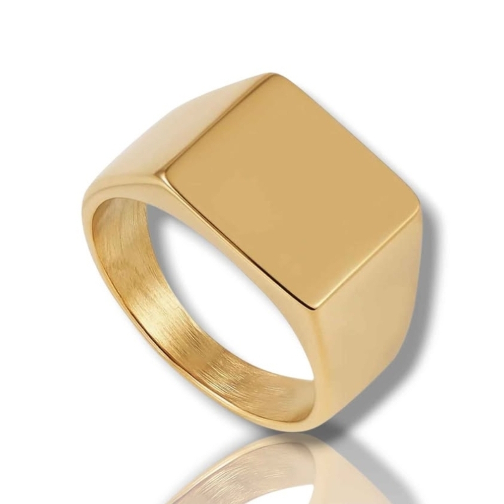 Gold-tone 316L Stainless Steel Signet Ring Mens Band Size 11